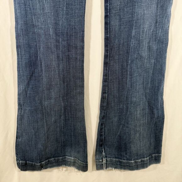 7 for all Mankind Flared Jeans Women's 29 Dark Wash Denim Low Rise Cotton Blend - Picture 14 of 15